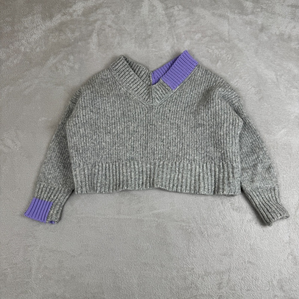 Helmut Lang Sweater Womens M Gray Preowned Knit Cropped Pullover Trendy Modern